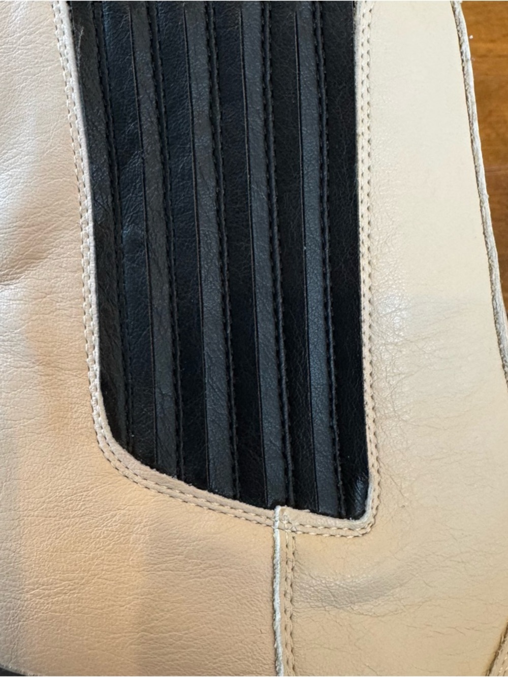 Cream Chelsea Heeled Ankle Boots with Black Elastic Panels - Picture 7 of 13